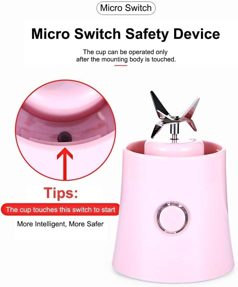 Portable Blender, Mini Personal Size Blenders for Smoothies and Shakes,Travel Juicer Cup Smoothie Maker with Updated 6 Blades USB Rechargeable Fruit Mixer with 4000Mah Battery16Oz Pink