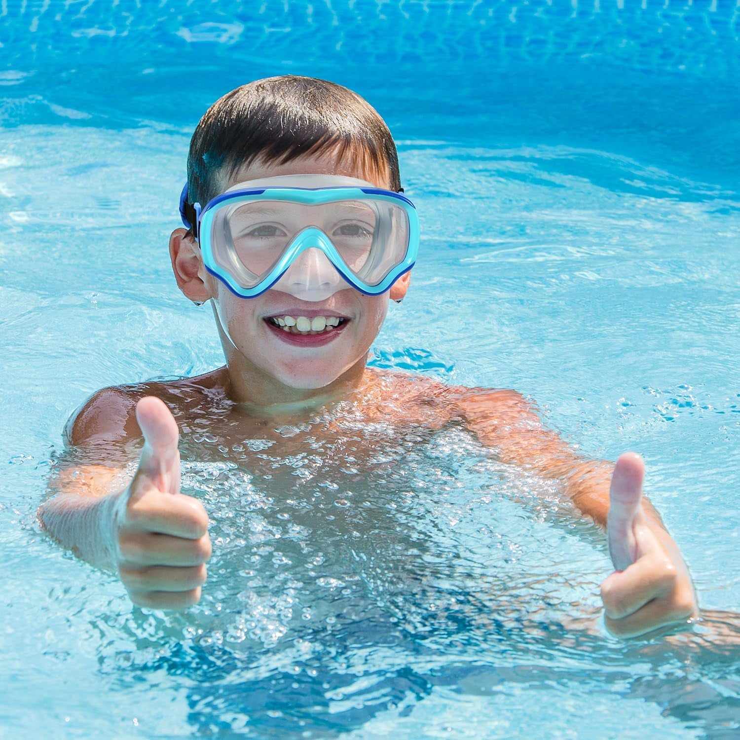 Swim Goggles Kids 6-14, Diving Mask No Tangle Strap，Water Goggles Nose Cover for JR / Youth