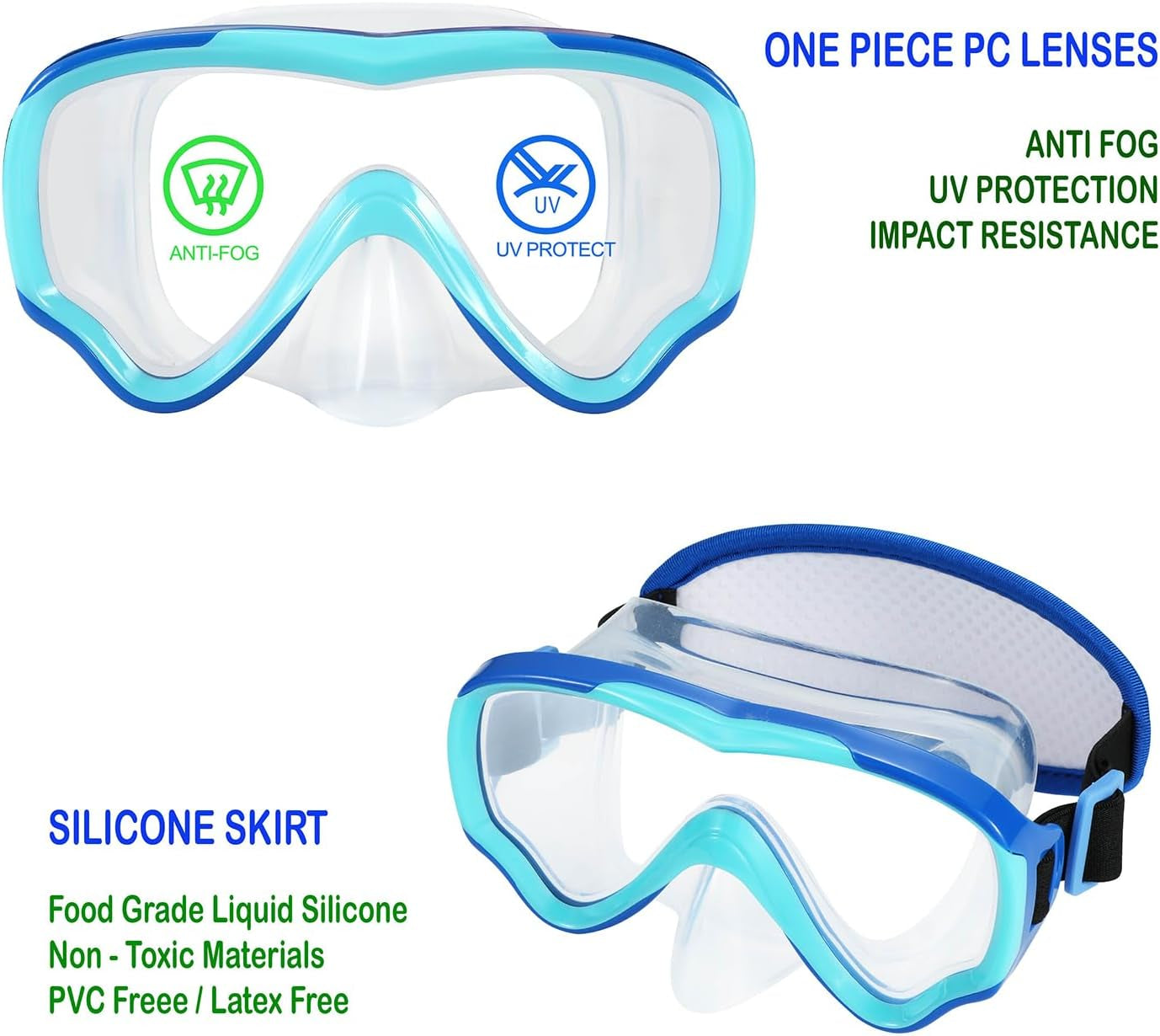 Swim Goggles Kids 6-14, Diving Mask No Tangle Strap，Water Goggles Nose Cover for JR / Youth