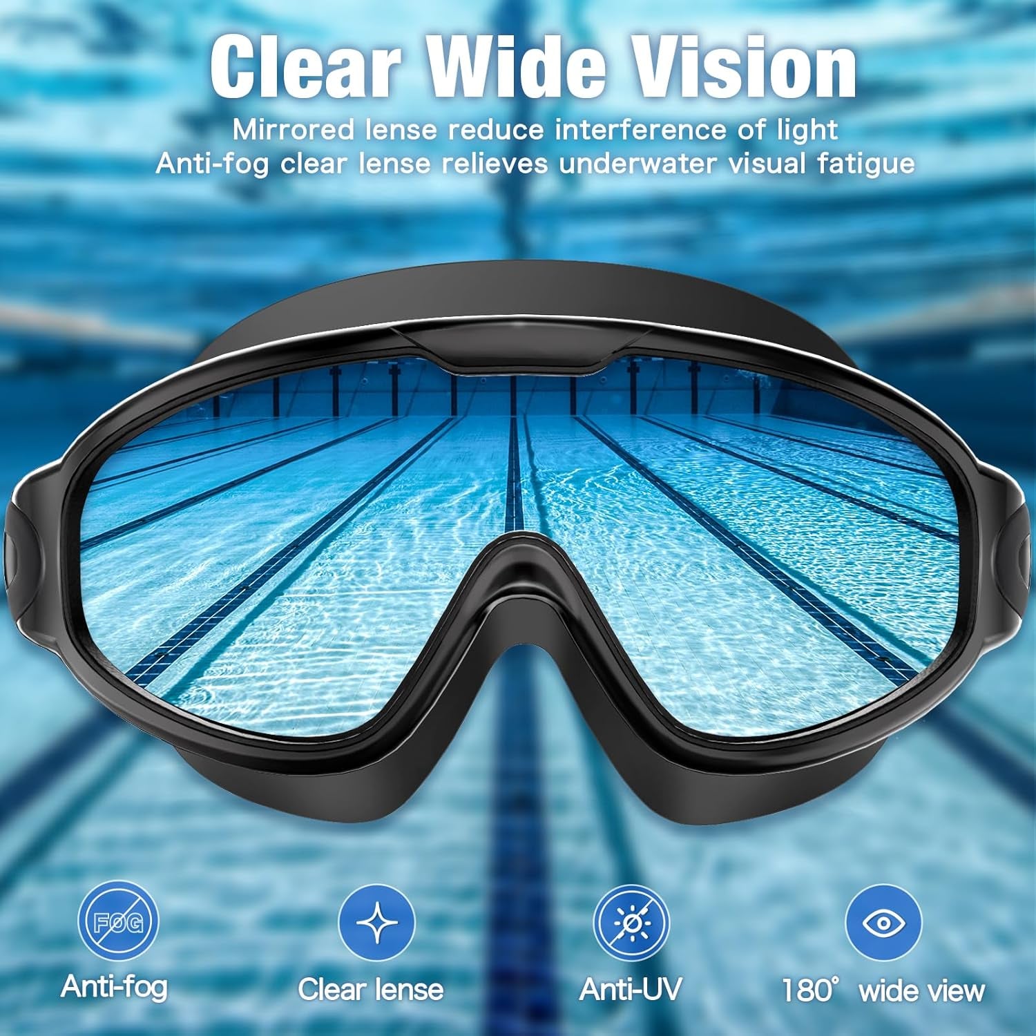 2 Pack Swim Goggles Swimming Adult Anti-Fog, Swim Goggles for Men Adult Women Youth, UV Protection Waterproof Large Frame 180° Wide View Clear Vision Swimming Goggles Pool Water Goggles