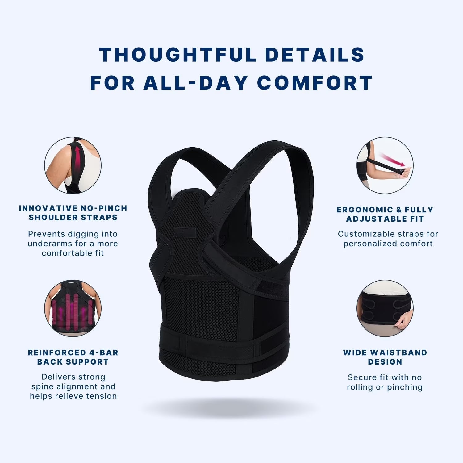 Back Brace Posture Corrector for Women and Men, Shoulder Straightener, Adjustable Full Back Support, Upper and Lower Back Pain Relief - Scoliosis, Hunchback, Hump, Thoracic, Spine Corrector-Black-L