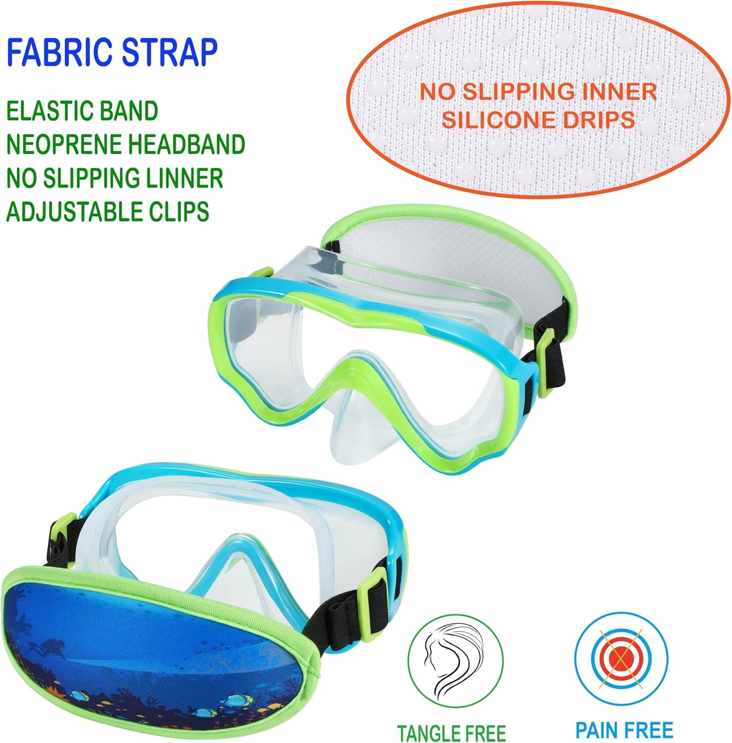 Swim Goggles Kids 6-14, Diving Mask No Tangle Strap，Water Goggles Nose Cover for JR / Youth