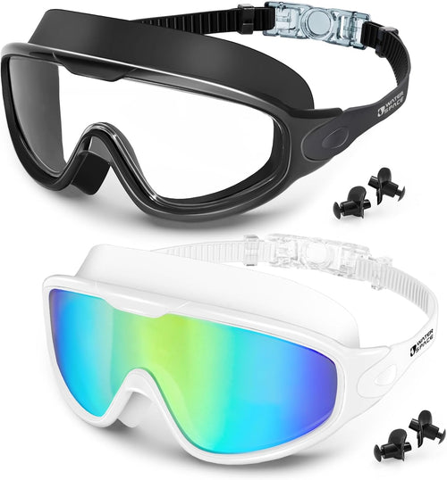 2 Pack Swim Goggles Swimming Adult Anti-Fog, Swim Goggles for Men Adult Women Youth, UV Protection Waterproof Large Frame 180° Wide View Clear Vision Swimming Goggles Pool Water Goggles