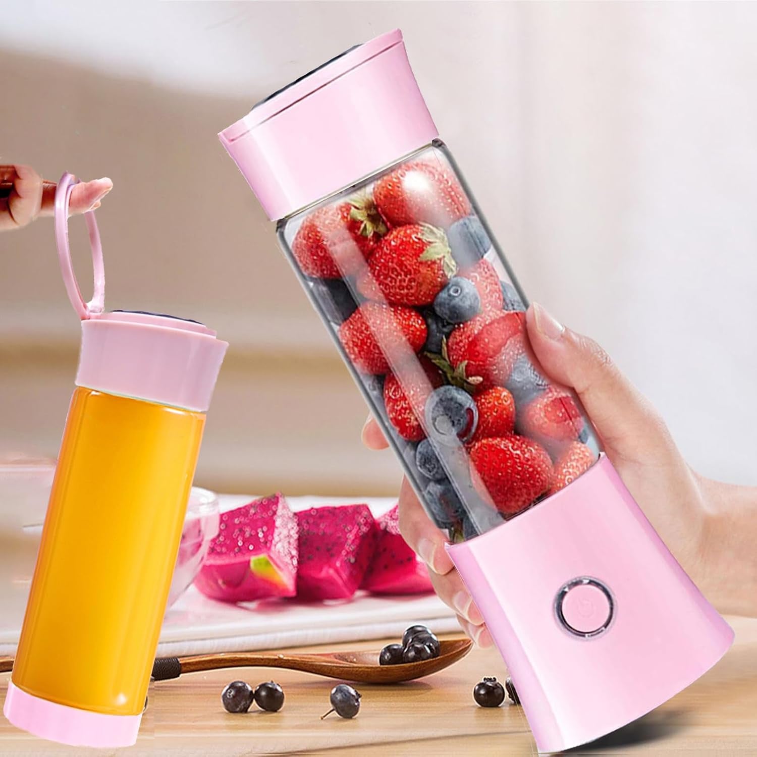 Portable Blender, Mini Personal Size Blenders for Smoothies and Shakes,Travel Juicer Cup Smoothie Maker with Updated 6 Blades USB Rechargeable Fruit Mixer with 4000Mah Battery16Oz Pink