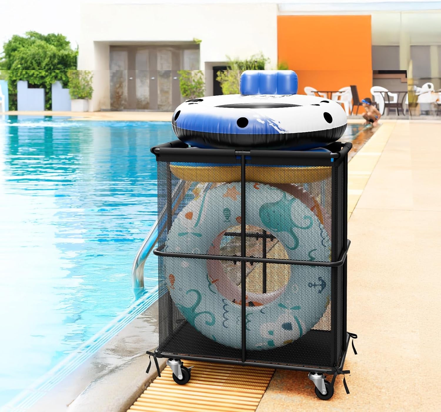 Ball Storage Bin Rolling Sports Ball Storage Cart Garage Sports Equipment Organizer Rack with Wheels Outdoor Basket Ball Cage for Garage, School, Gym, Yoga Room